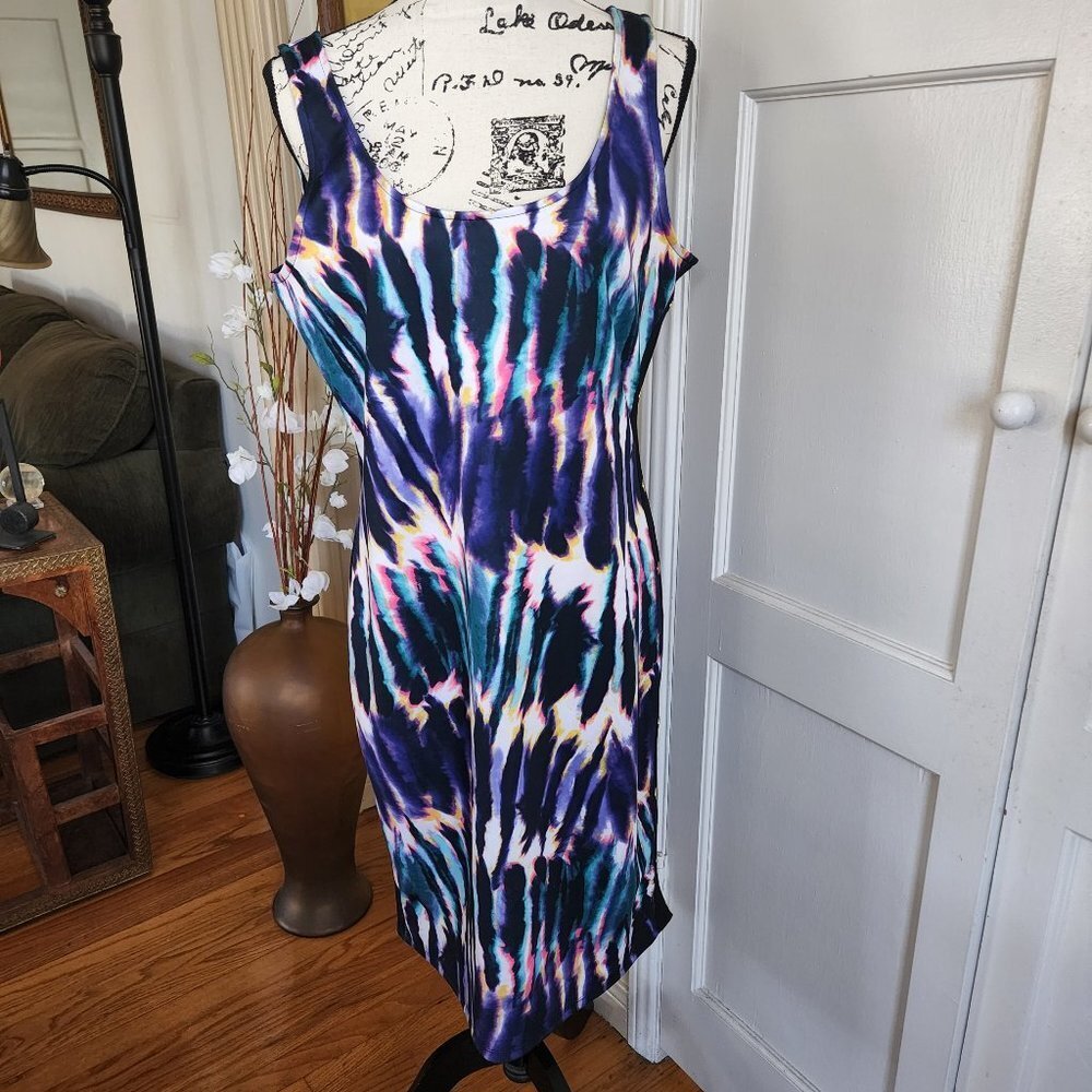 Bold Elements Cut to Curve Multicolor Sheath Dress with Comfort Stretch Sz L